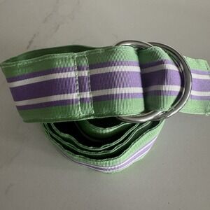 Vineyard Vines D-Ring Ribbon Belt Green Purple Stripes Size Medium Unisex 44"
